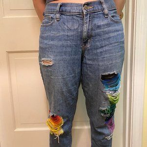HAND EMBROIDERED RAINBOW BOYFRIEND A.N.A. (a new approach) PRIDE JEANS